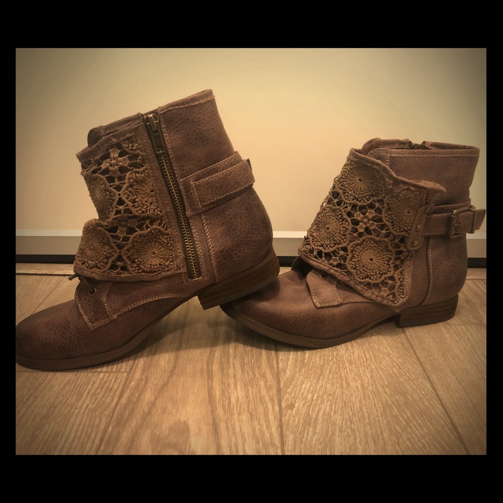 Brown Lace Strap Ankle Boots